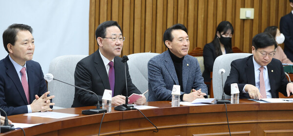 주호영 국민의힘 원내대표가 21일 오전 서울 여의도 국회에서 열린 원내대책회의에서 발언하고 있다. 2023.02.21./뉴시스