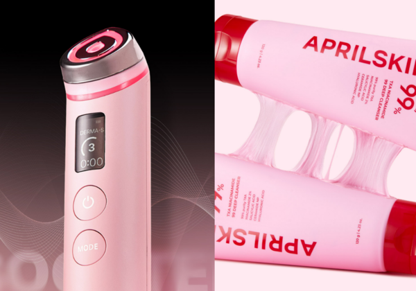 메디큐브 '에이지알 부스터 프로 핑크 에디션'(왼쪽)과 에이프릴 스킨 'TXA 99 딥클렌져'. 사진=각 사