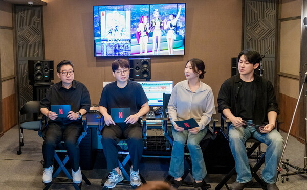 (좌측부터) 픽셀로직코리아 김민수 디렉터, 픽셀로직코리아 김형석PD, 신나리 성우, 민승우 성우. 사진=넷플릭스