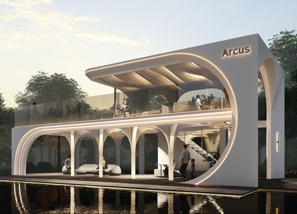 현대건설이 'K-디자인 어워드 2025'에서 골드 위너에 선정된 힐스테이트 환호공원 내 티하우스 '아르쿠스' 전경. 사진=현대건설