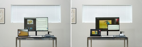 뷰피니티 S8 PBP(왼쪽) 및 PIP(오른쪽) 제어 모습. 사진=삼성전자