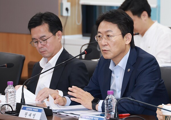 권대영 금융위원회 부위원장이 서울 종로구 정부서울청사에서 열린 미국 관세대응 정책금융-금융지주 간담회에서 미국 정부의 상호관세, 품목과세 부과에 따른 우리 기업의 피해를 최소화할 금융업계의 대응방안을 논의하고 있다. 사진=뉴시스