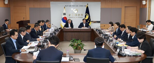 권대영 금융위원회 부위원장이 서울 종로구 정부서울청사에서 열린 미국 관세대응 정책금융-금융지주 간담회에서 미국 정부의 상호관세, 품목과세 부과에 따른 우리 기업의 피해를 최소화할 금융업계의 대응방안을 논의하고 있다.  사진=뉴시스