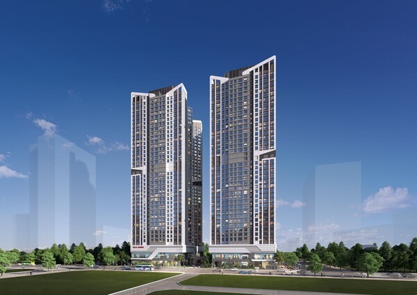 현대건설이 서구 탄방동 591, 592번지 일원에 공급하는 힐스테이트 둔산은 지하 7층에서 지상 최고 37층 4개동으로 조성된다. 힐스테이트 둔산 투시도. 사진=현대건설