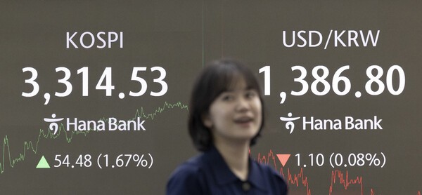 서울 중구 하나은행 본점 딜링룸 전광판에 지수가 나오고 있다. 사진=뉴시스