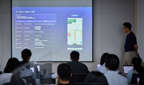 전창근 티맵모빌리티 프로덕트 담당이 발표 중인 모습. 사진=티맵모빌리티
