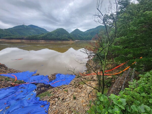 21일 강릉시 일대에 100㎜ 안팎의 단비가 내리면서 오봉저수지 저수율이 50%를 보이고 있다. 사진=뉴시스