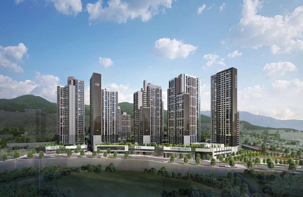 부산 동래구 사직동 '힐스테이트 사직아시아드' 투시도. 단지는 중·소형 위주의 평형 구성과 남향 위주의 배치로 설계됐다. 사진=현대건설