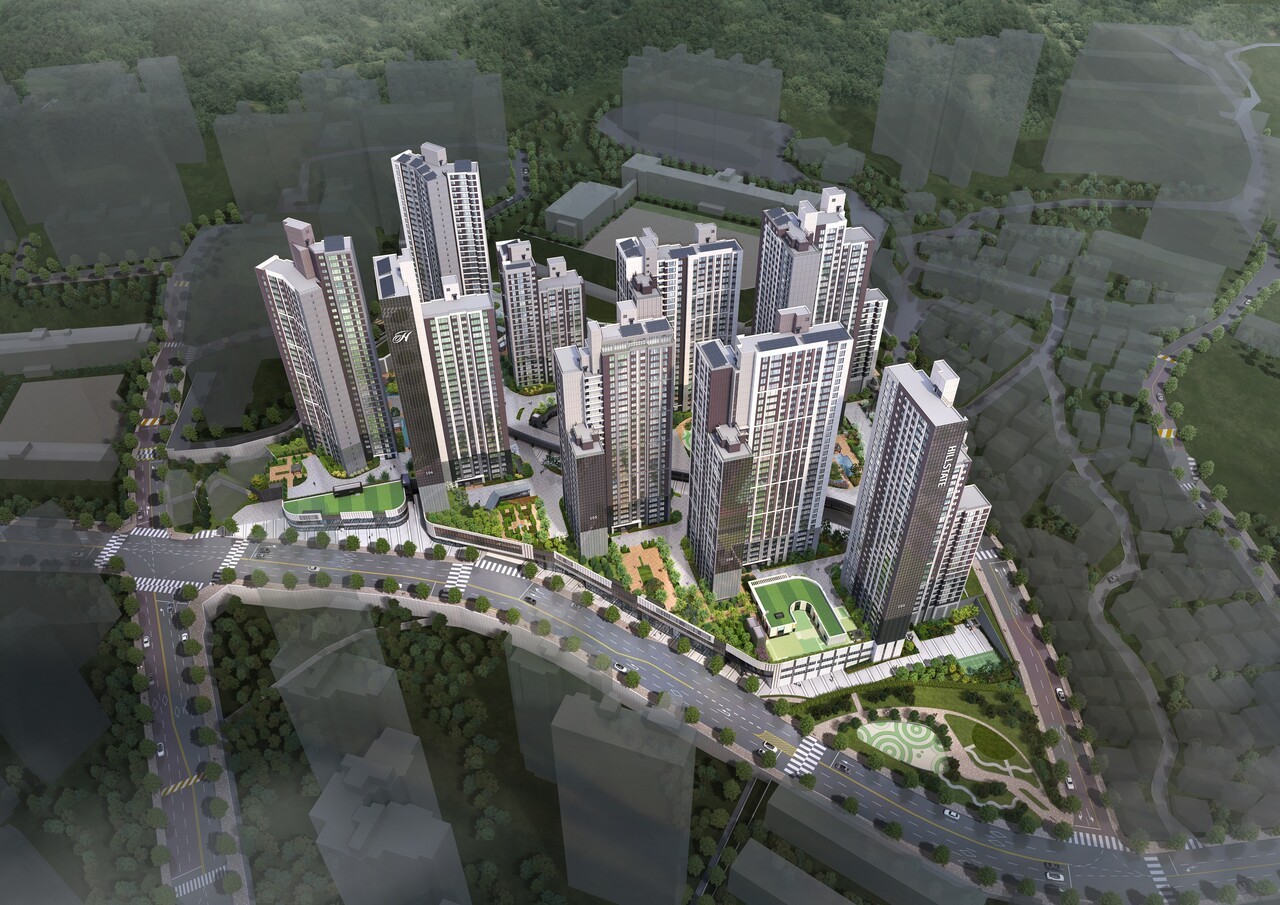 부산 동래구 사직동에 들어서는 '힐스테이트 사직아시아드' 조감도. 지하 3층~지상 35층, 10개 동, 총 1068세대 규모로 조성된다. 사진=현대건설