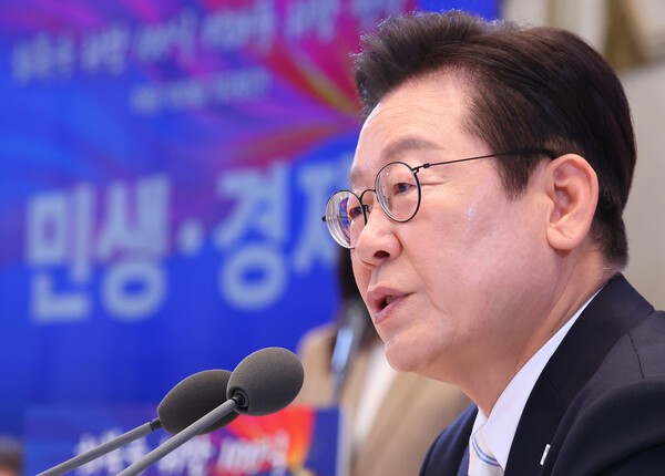 이재명 대통령이 청와대 영빈관에서 열린 취임 100일 기자회견 '회복을 위한 100일, 미래를 위한 성장'에서 발언하고 있다. 사진=뉴시스