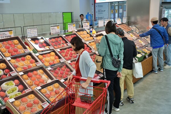 롯데마트 선물세트를 살펴보는 고객. 사진=롯데마트 