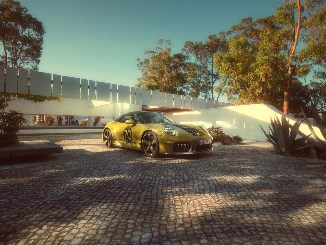 포르쉐의 한정판 모델 '911 스피릿 70'. 올리브 네오 컬러 외장과 '70' 사이드 그래픽이 적용됐다. 사진=포르쉐코리아