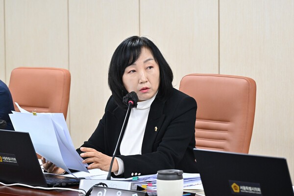 서울시의회 이영실 의원. 2025년도 미래한강본부 행정사무감사에서 발언 중인 모습. 사진=서울시의회 