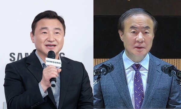 (왼쪽) 노태문 삼성전자 대표이사 사장 겸 DX부문장, MX사업부장, (오른쪽) 전영현 삼성전자 대표이사 부회장 겸 DS부문장, 메모리사업부장 사진=삼성전자